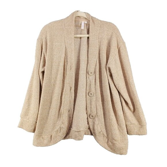 JOYSPUN Terry Cloth Cardigan Sweater Tan SMALL(4-6) Knit Casual Fall Winter - Picture 1 of 11